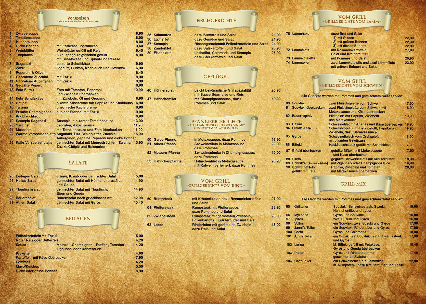 Speisekarte Seite 1